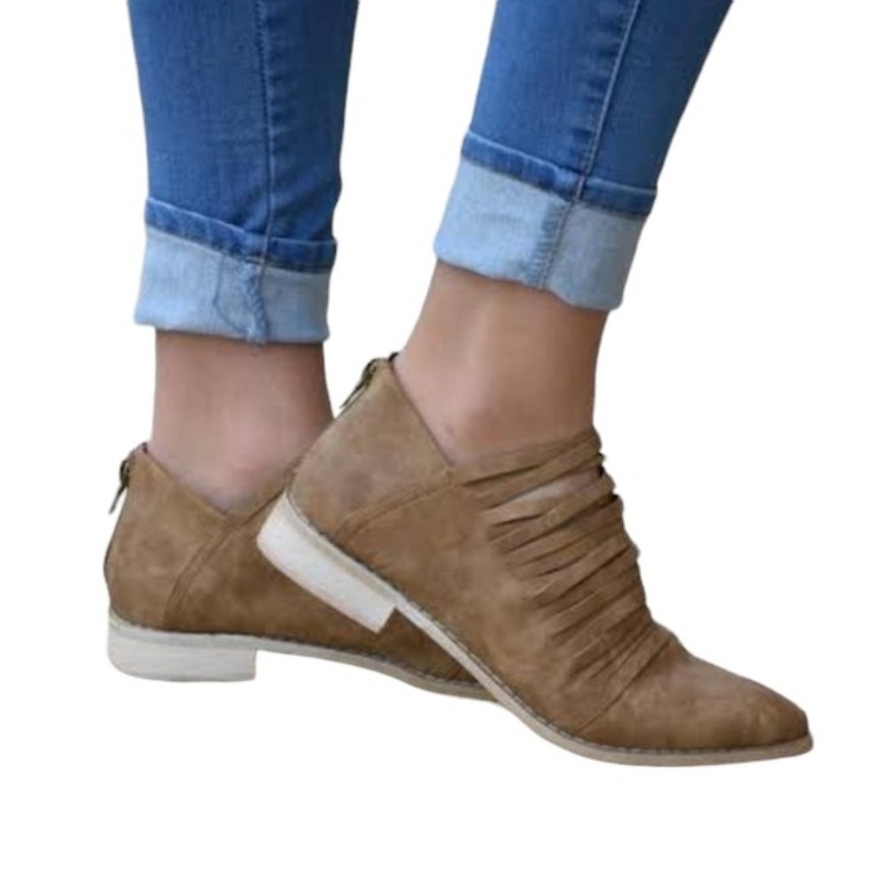 Mi.iM Freesoul Taupe Shredded Ankle Booties Slip On Shoes Womens Size 5.5